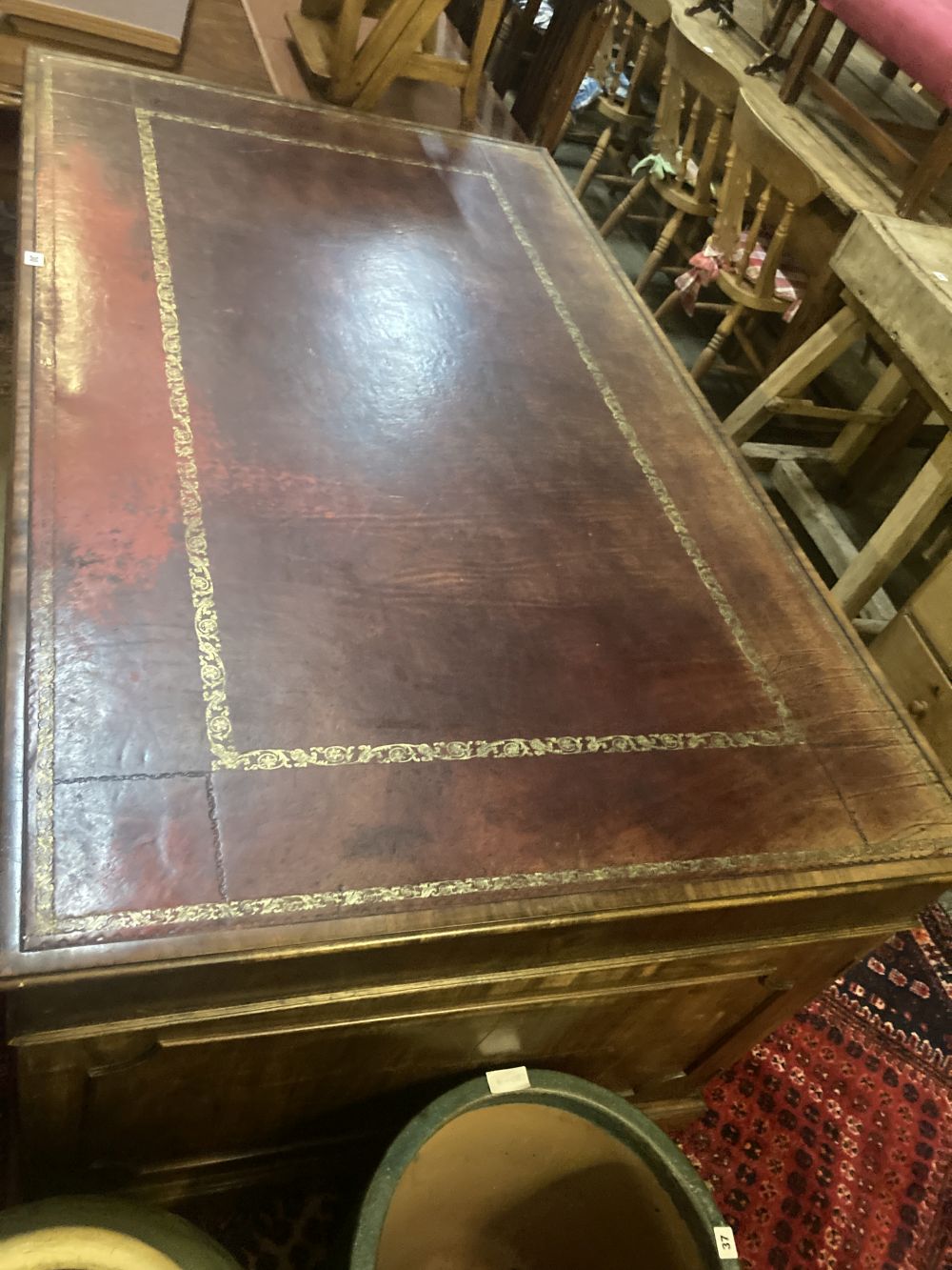 A late Victorian mahogany pedestal partners desk, width 168cm depth 99cm height 83cm